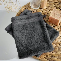 Lot de 2 gants de toilette coton bio (15 x 21 cm) Méline Gris orage