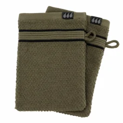Lot de 2 gants de toilette coton (15 x 21 cm) Black Line Joia Vert kaki / noir