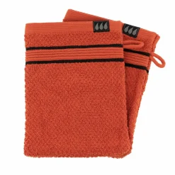 Lot de 2 gants de toilette coton (15 x 21 cm) Black Line Joia Terracotta / noir