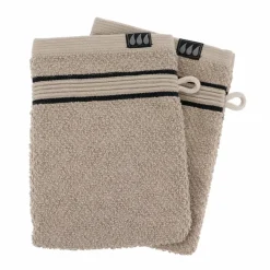 Lot de 2 gants de toilette coton (15 x 21 cm) Black Line Joia Gris ficelle / noir