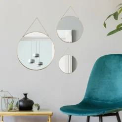 Lot de 3 miroirs en métal (D29 cm) Ovalia Or