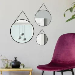 Lot de 3 miroirs en métal (D29 cm) Ovalia Noir