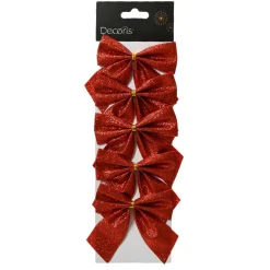 Lot de 5 nœuds de Noël (H9 cm) Scintillant Rouge