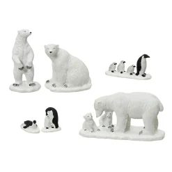 Lot de 3 ours polaires et 3 pingouins pour village de Noël