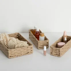 Lot de 3 paniers de rangement tressés bas (27 x 20 cm) Garlic Beige
