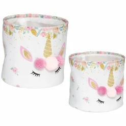 Lot de 2 paniers de rangement enfant Licorne Rose