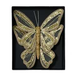 Lot de 2 Papillons sur pince (H14 cm) Rêverie Or