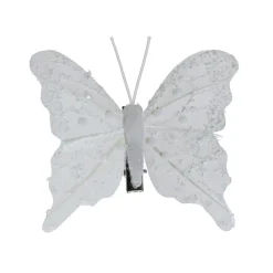 Lot de 4 Papillons sur pince (H8 cm) Éclats et perles Blanc d'hiver