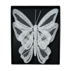 Lot de 2 Papillons sur pince (H14 cm) Rêverie Blanc d'hiver