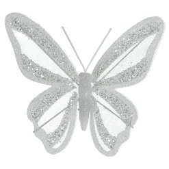 Lot de 2 Papillons sur pince (H14 cm) Rêverie Blanc d'hiver