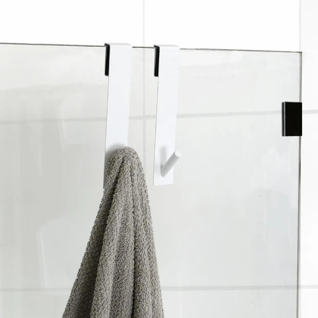 Lot de 2 patères à suspendre spécial paroi de douche (H18 cm) Blanc