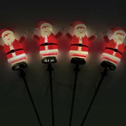 Lot de 4 piquets de jardin solaire (H40 cm) Père Noël lumineux Blanc chaud