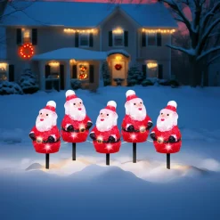 Lot de 5 piquets de jardin lumineux 100 LED (H20 cm) Père Noël Blanc froid