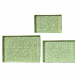 Lot de 3 plateaux décoratifs (34 x 24 cm) Fleurs d'Ésmée Vert pomme