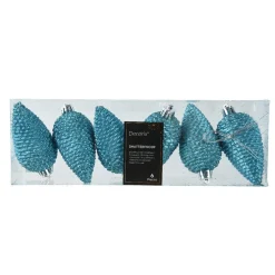 Lot de 6 pommes de pin à suspendre (H8 cm) Alpine Bleu pétillant