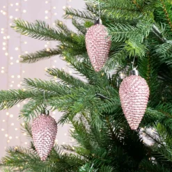 Lot de 6 pommes de pin à suspendre (H8 cm) Alpine Rose poudré