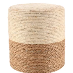 Lot de 2 poufs en bois et maïs (H36 cm) Ibiza Beige