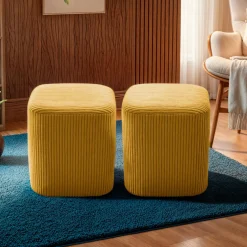 Lot de 2 poufs en velours (H38 cm) Shan Jaune moutarde