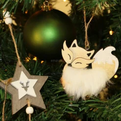 Lot de 2 Renards de Noël à suspendre (H10 cm) Chipeur Naturel