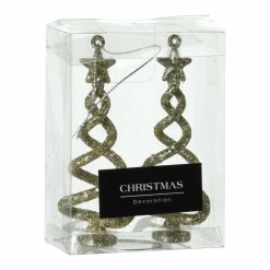 Lot de 2 sapins de Noël à suspendre (H11 cm) Spirale Or