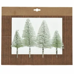 Lot de 4 sapins de Noël à suspendre sur clip (H14 cm) Vert enneigé