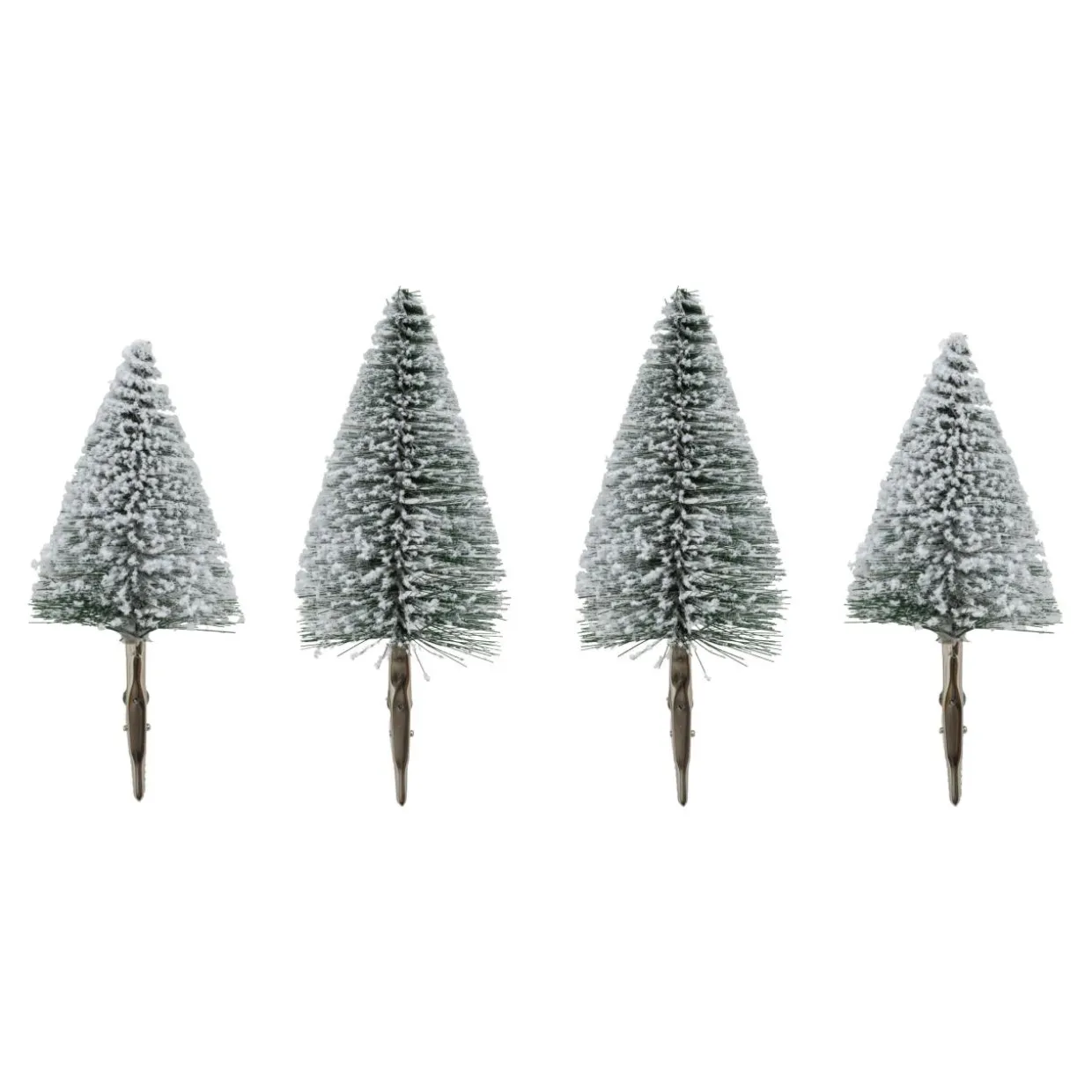 Lot de 4 sapins sur pince (H16-H13 cm) Forêt enchantée Vert enneigé