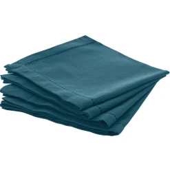 Lot de 4 serviettes coton (40 x 40 cm) Chambray Bleu canard