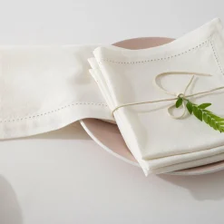 Lot de 4 serviettes coton (40 x 40 cm) Chambray Ecru