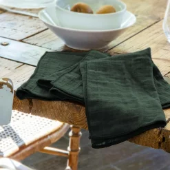 Lot de 3 serviettes de table gaze de coton (40 x 40 cm) Gaïa Vert sapin