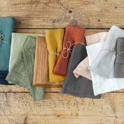 Lot de 3 serviettes de table gaze de coton (40 x 40 cm) Gaïa Vert sapin