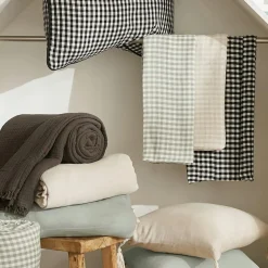 Lot de 3 serviettes gaze de coton (40 x 40 cm) Gaïa vichy Vert eucalyptus