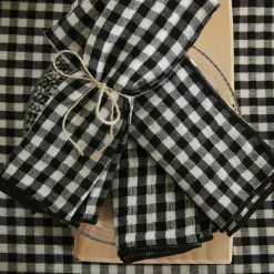 Lot de 3 serviettes gaze de coton (40 x 40 cm) Gaïa vichy Noire