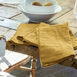 Lot de 3 serviettes gaze de coton (40 x 40 cm) Gaïa Jaune safran