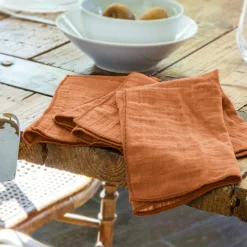 Lot de 3 serviettes gaze de coton (40 x 40 cm) Gaïa Abricot