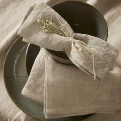 Lot de 3 serviettes lin lavé (40 x 40 cm) Louise Beiges