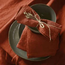 Lot de 3 serviettes lin lavé (40 x 40 cm) Louise Terracotta