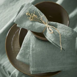 Lot de 3 serviettes lin lavé (40 x 40 cm) Louise Vert eucalyptus