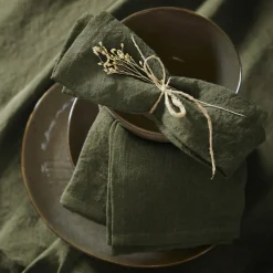 Lot de 3 serviettes lin lavé (40 x 40 cm) Louise Vert romarin