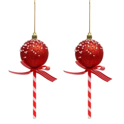 Lot de 2 sucettes à suspendre (H15 cm) Bonbons de Noël Rouge