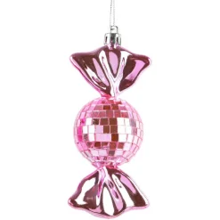 Lot de 3 suspensions de Noël (H12 cm) Bonbons disco Rose