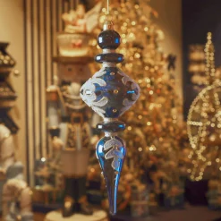 Lot de 2 suspensions de Noël en verre (H24 cm) Reflet de Minuit Bleu