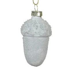 Lot de 6 suspensions de Noël en verre (H6 cm) Glands de chêne Blanc givré