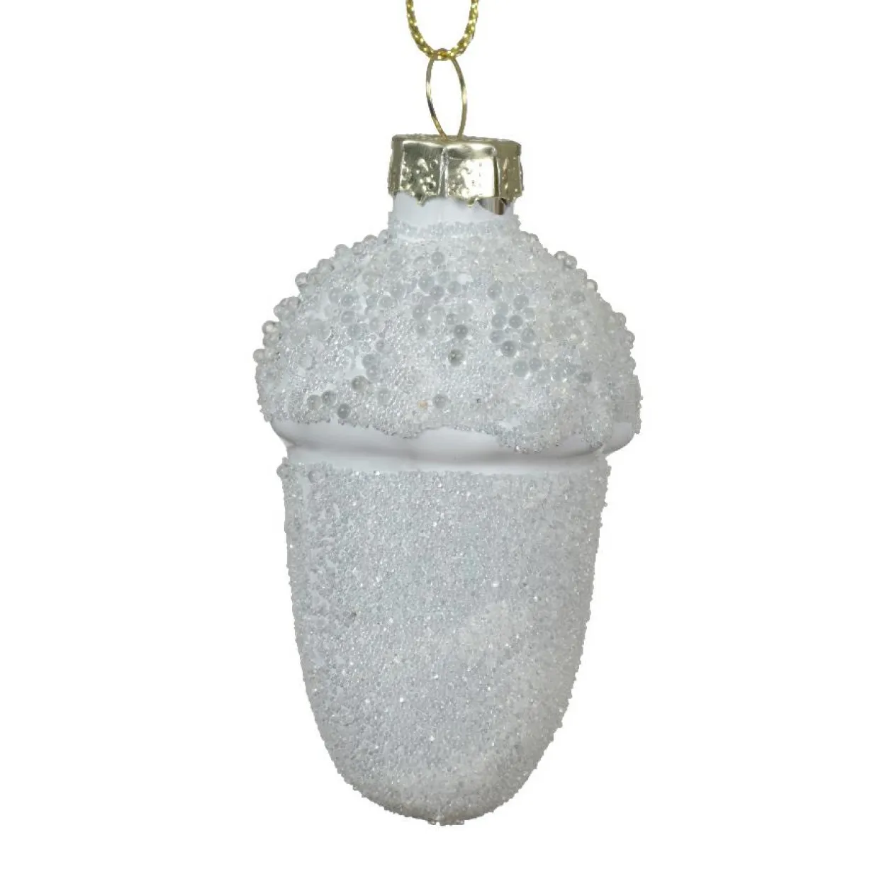 Lot de 6 suspensions de Noël en verre (H6 cm) Glands de chêne Blanc givré