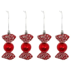 Lot de 4 suspensions de Noël (H10 cm) Bonbons délice Rouge