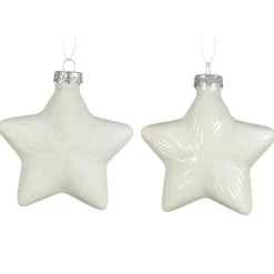 Lot de 2 suspensions de Noël en verre (H10 cm) Étoiles Céleste Blanc laine