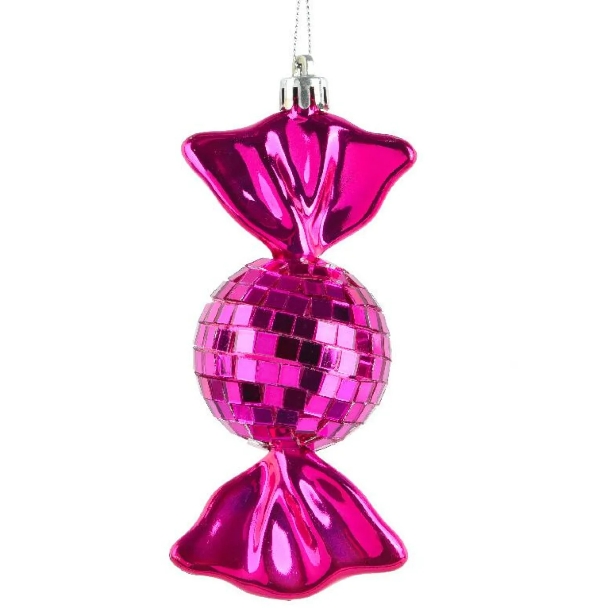 Lot de 3 Suspensions de Noël en Mousse (H12 cm) Bonbons Disco Rose fushia