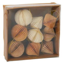 Lot de 9 suspensions de sapin (D60 mm) Fermeture papier magnétique Beige, blanc et or