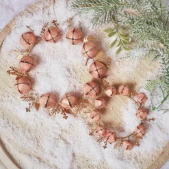 Lot de 2 suspensions en métal (D19 cm) Couronne de clochettes Rose et or