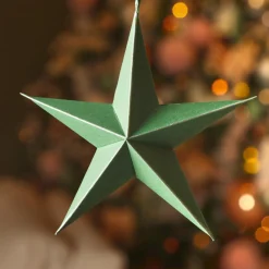 Lot de 4 suspensions en papier (D15 cm) Astre de Papier Vert romarin