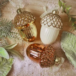 Lot de 12 suspensions en verre (H9 cm) Gland forestier Brun Café